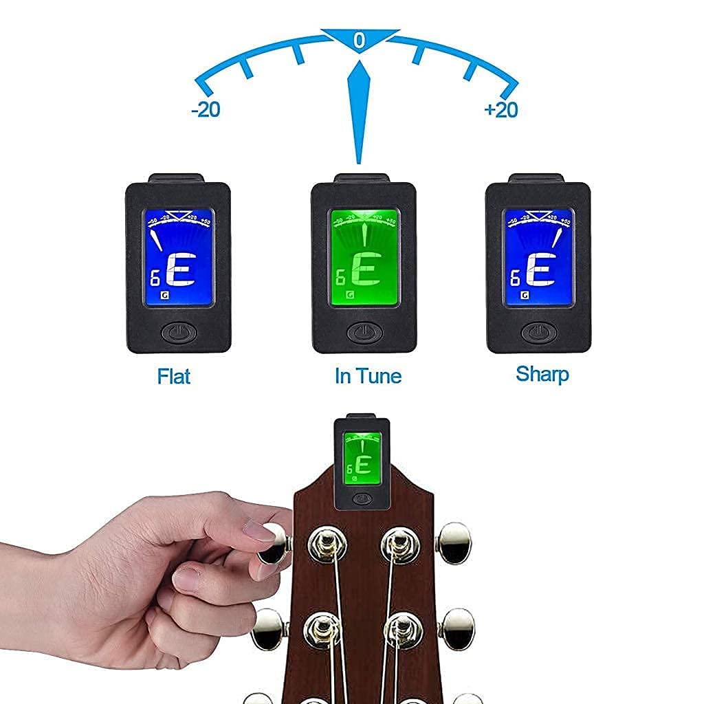 MOREYES Guitar Capo Tuner Clip on Guitar, Violin, Bass, Ukulele Chromatic with Picks (Tuner and Black Capo)